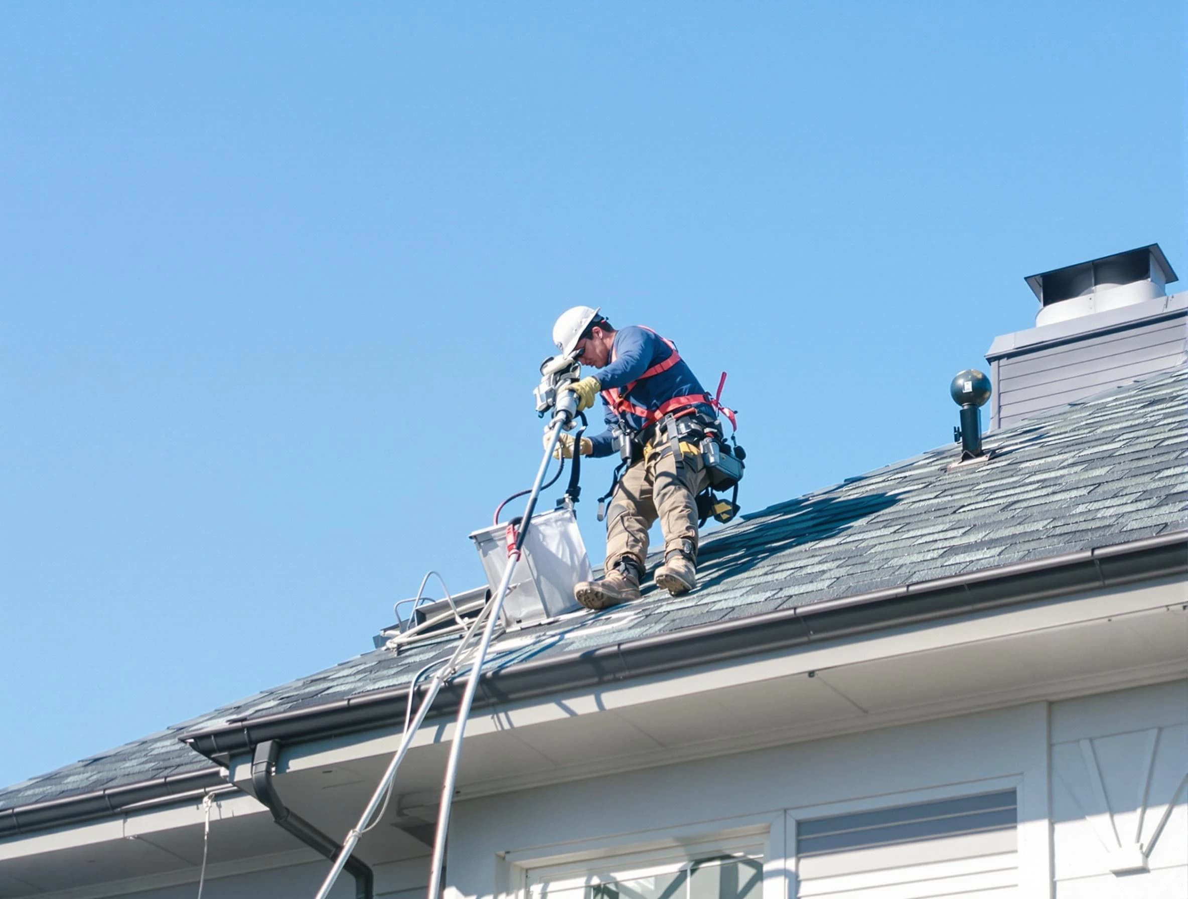 Park City Dryer Vent Cleaning certified technician cleaning a roof-mounted dryer vent system in Park City