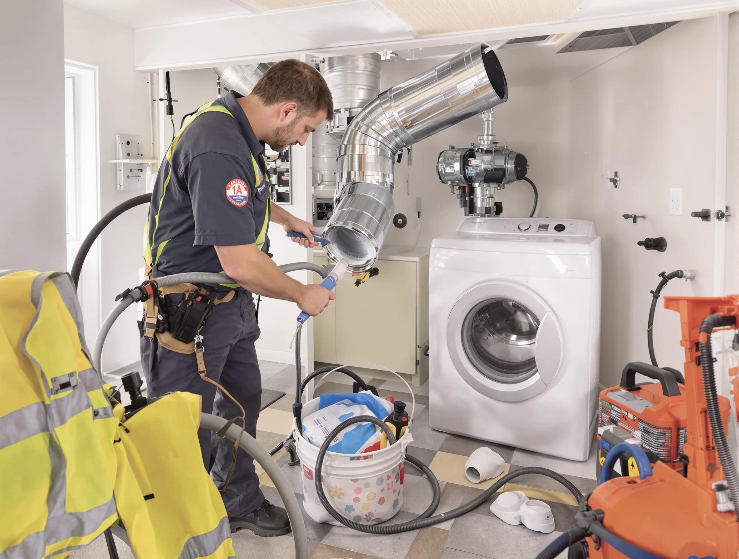 Park City Dryer Vent Cleaning technician using specialized equipment to clear severe dryer vent blockage in Park City