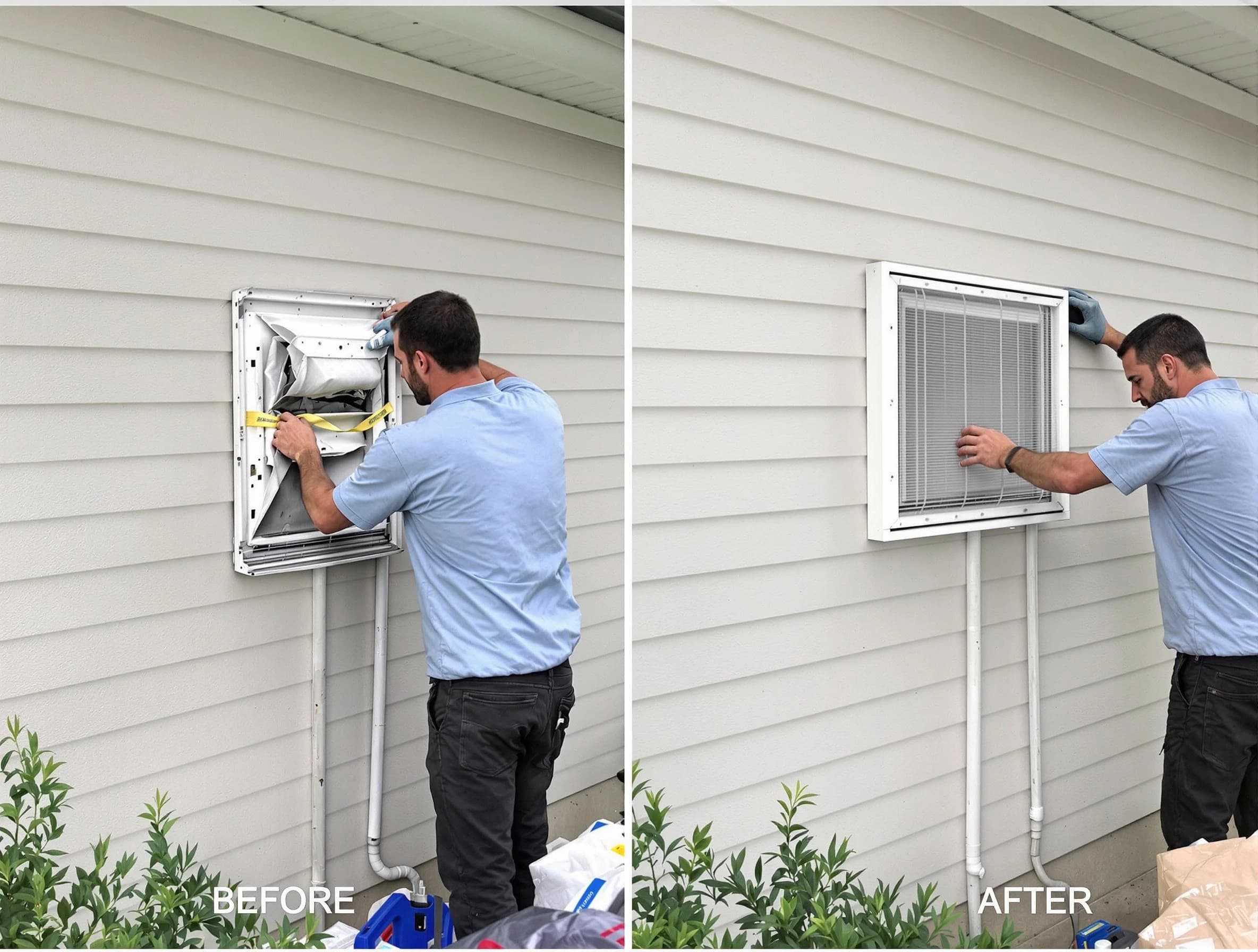 Park City Dryer Vent Cleaning technician installing high-quality dryer vent cover at a residential property in Park City