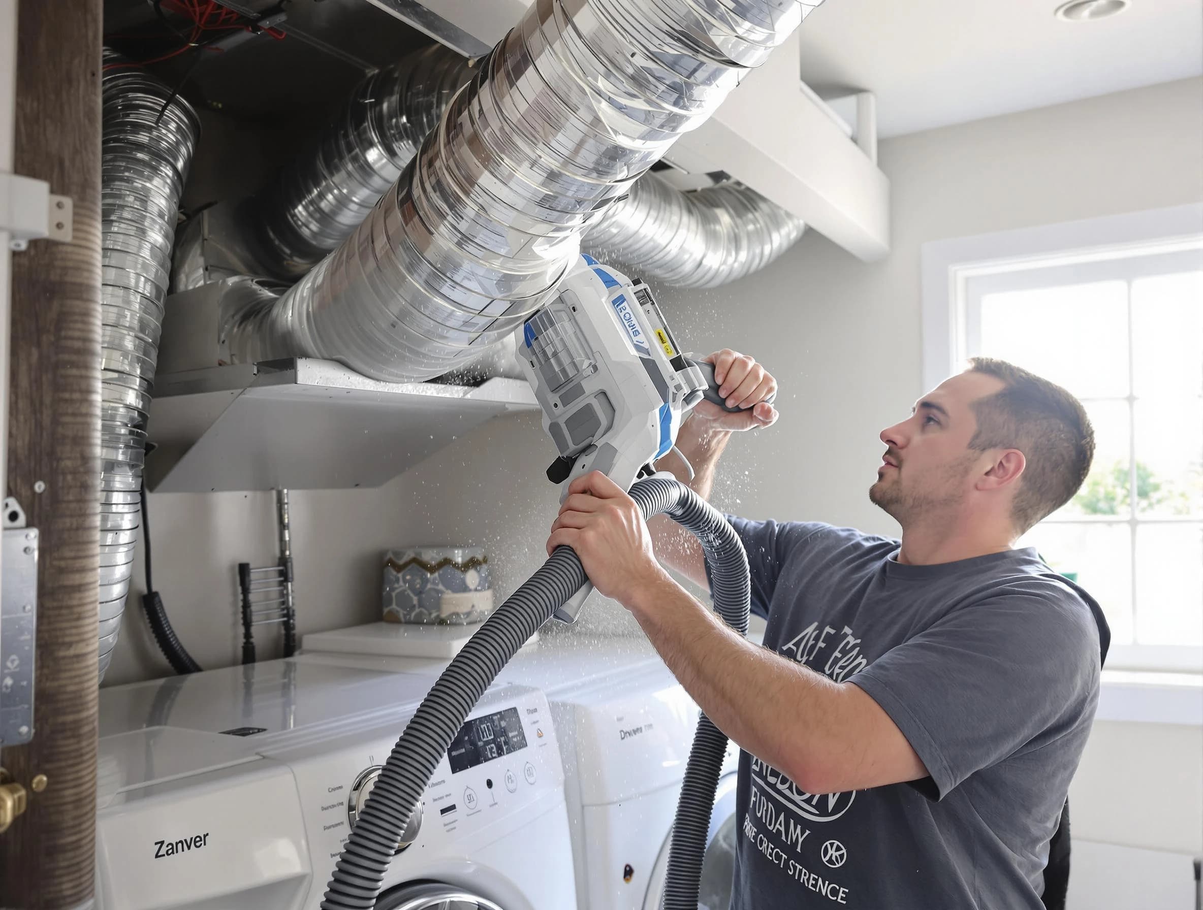 Park City Dryer Vent Cleaning specialist cleaning deep within a dryer vent duct system in Park City