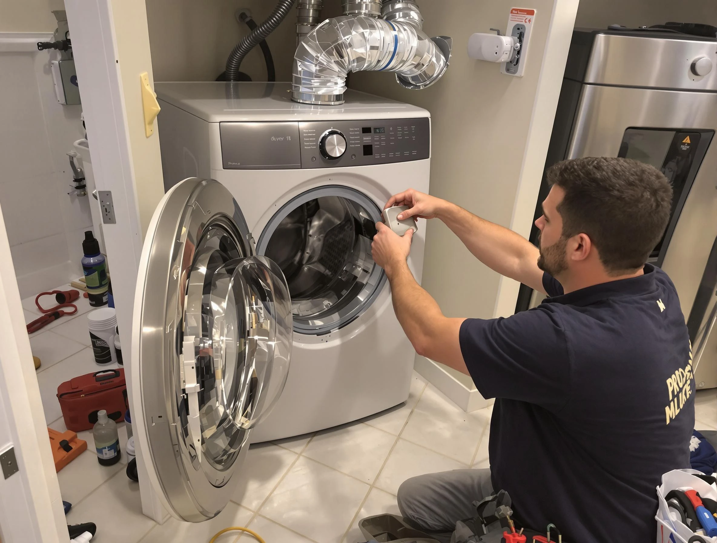 Park City Dryer Vent Cleaning technician performing precise dryer vent hose installation in Park City